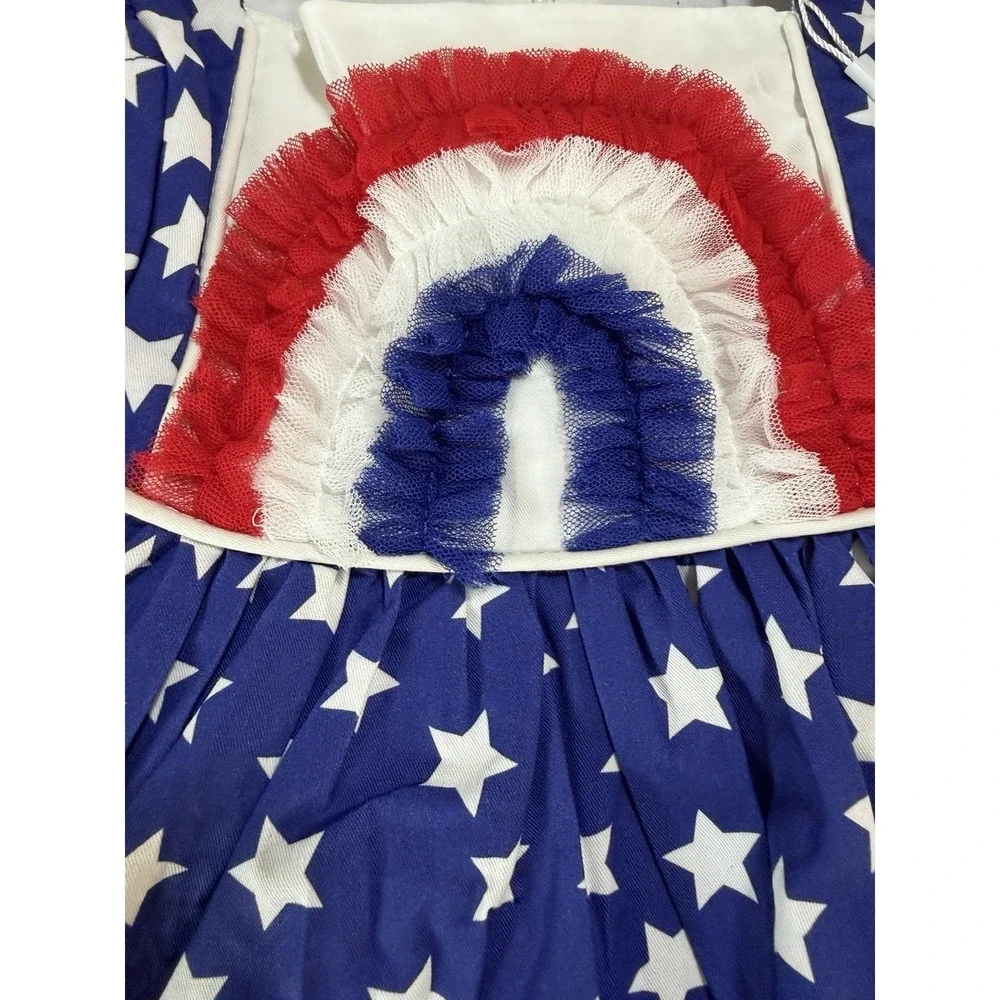 NWOT‎ Girl August Boutique Dress Rainbow Tulle Stars Lined July 4 Red White Blue